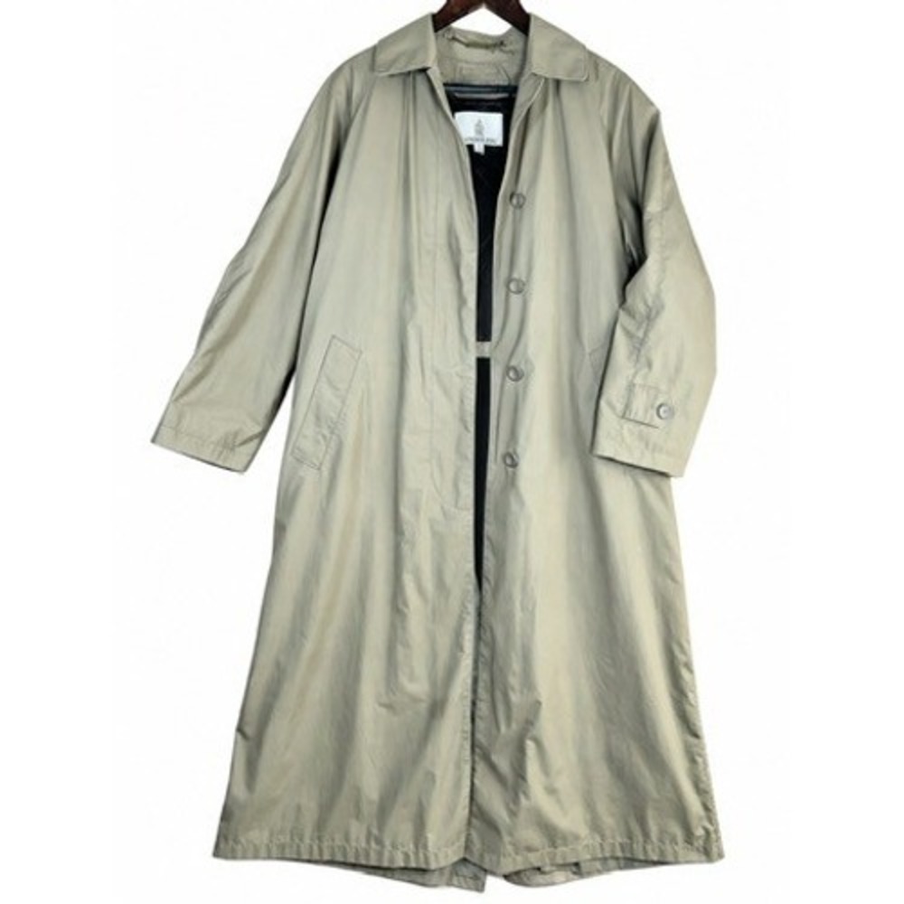 London Fog Khaki Tan Trench Coat Long Button Front Zip Out Liner Womens 6 Reg